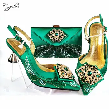 

Latest Green Pointed Toe High Heel Pumps Shoes And Evening Handbag Set MM1113 Heel Height 7cm
