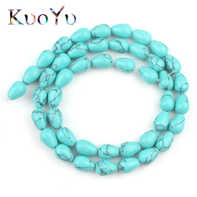 Green Turquoise Натуральный камень Агаты Howlite Jaspers кристалл бисерные Капли Свободные бусины браслет ручной работы для изготовления ювелирных изделий 15" - Цвет: Green Turquoise