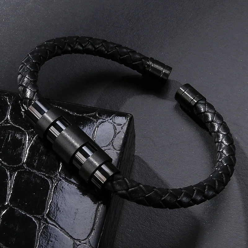 Fashion Bangle Brand Men Charm Bracelet Leather Bracelet Stainless Steel Adjustable Bracelets & Bangles Male Punk Jewelry PS2020