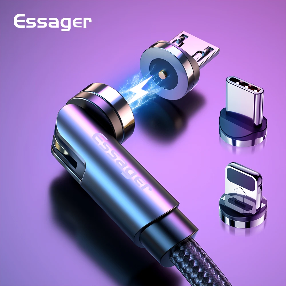 Essager girar cabo magnético 360 graus usb tipo c cabo de carregamento rápido carregador ímã 540 girar micro cabo magnético