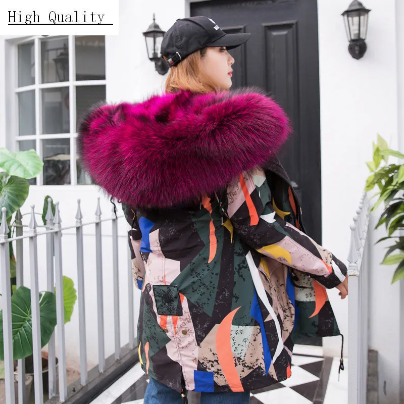 

Winter Jacket Women Coat Jackets Natural Raccoon Fur Parka Real Fur Thick Warm Coats Female Medium Long Outwear LWL1095