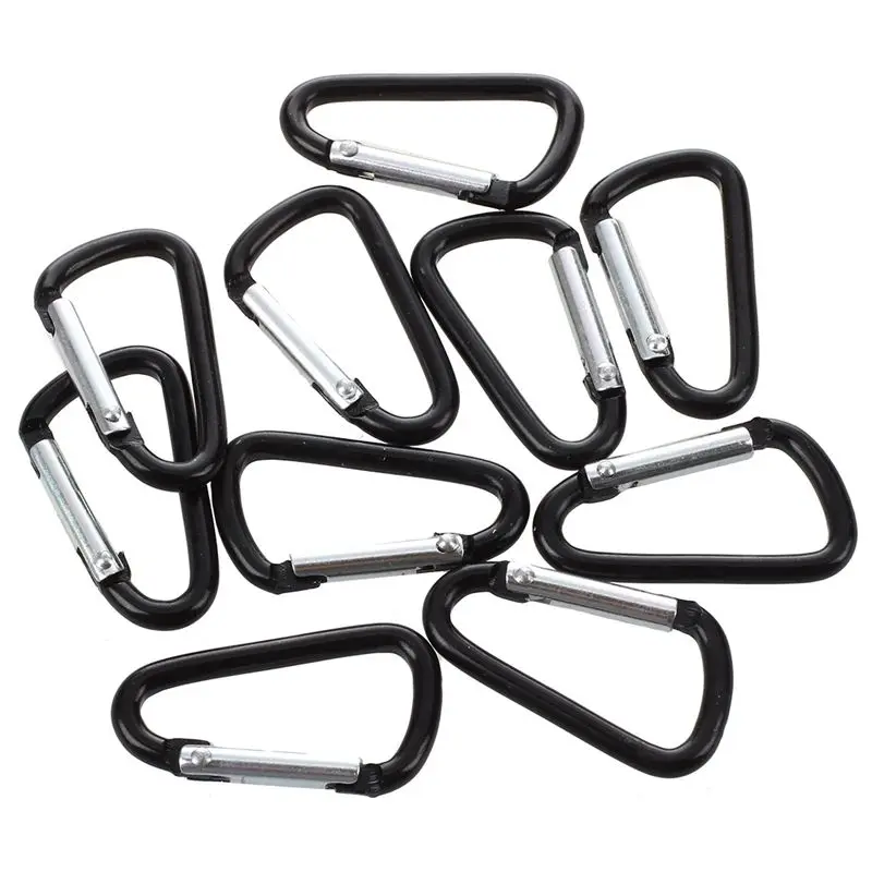 

10 Pcs Black D Shaped Aluminum Alloy Snap Clip Key Chain Carabiner Hook