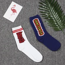 Hip Hop English Chinese Letter Print Jacquard Cotton Mens Quarter Crew Socks