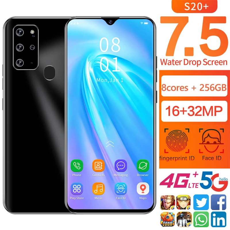 US $126.72 Galay S20 Network Free Shipping 75 Inch 8Core RAM 256GB ROM 4 Camera Snapdragon 855 FullScreen Smart Phone Wholesale
