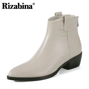 

Rizabina Real Leather Woman Ankle Boots Sexy Pointed Toe High Heel Winter Shoes Woman Zipper Short Boot Lady Footwear Size 34-40