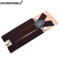 SHOWERSMILE Brown Suspenders Wide Men Adult Pants Braces For Trouser Burgundy Wedding Business Trousers Belt Plus Size 120cm