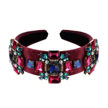 Европейские винтажные аксессуары для волос Роскошный Черный Фиолетовый кристалл барокко лента для волос Элегантные Стразы Бриллиантовая розовая Женская повязка на голову