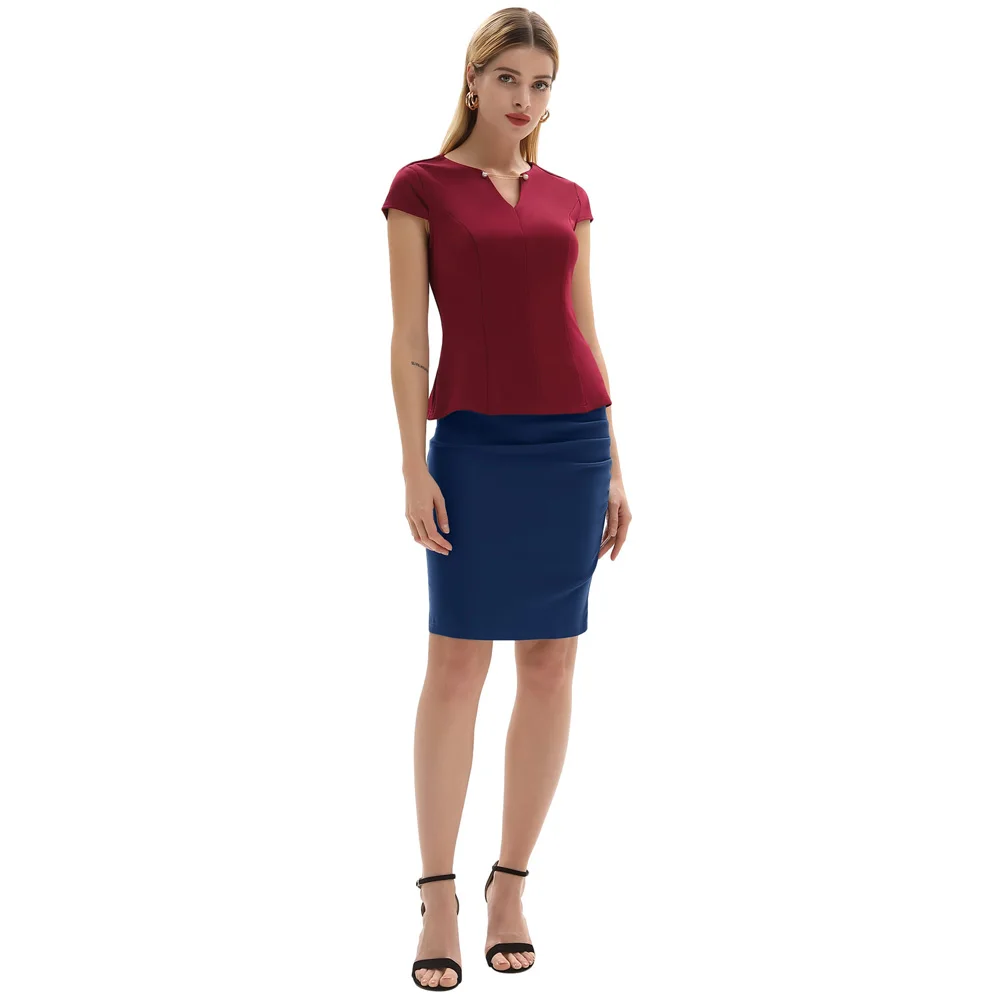 Юбка на молнии Повседневная Формальная Ruched Bodycon Удобная винтажная однотонная Передняя облегающее бедра Женская