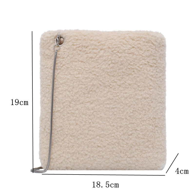 Winter fashion faux fur mini square bag luxury brand soft ladies plush warm small Messenger bag metal chain tote bag coin bag