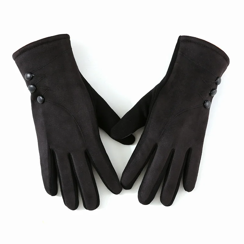Women's winter new flannel touch screen warm gloves fashion simple button windproof riding gloves student five-finger gloves