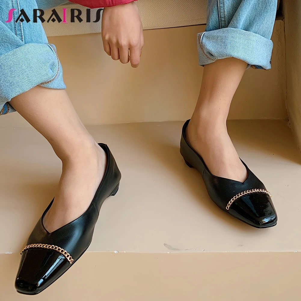 

SARAIRIS Consise Lady Office Casual Flats Flats Women Metal Mixed Color Slip On Square Toe Shallow Office Shoes Woman