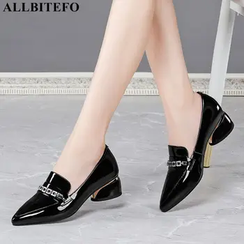 

ALLBITEFO large size:34-42 genuine leather barnd high heels women heels thick heels office ladies shoes rhinestone women shoes
