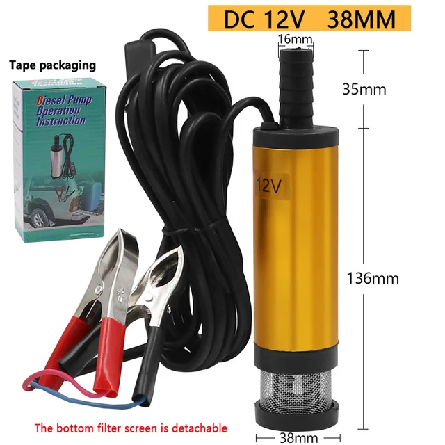 12V DC Diesel Fuel Water Oil Car Camping Fishing Submersible Transfer Pump 12V 38mm box D