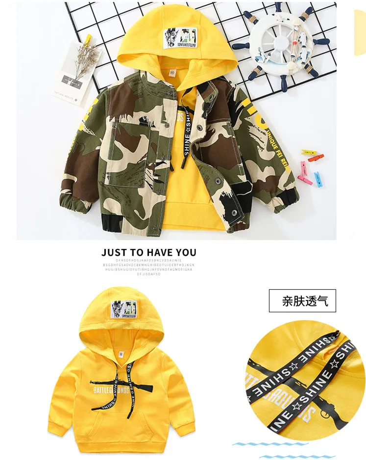Boys Jacket Casual Hooded Hoodies Camouflage Jacket 2pcs Toddler Boys Clothing Sets Fashion Kids Outwear 2 3 4 5 6 Years