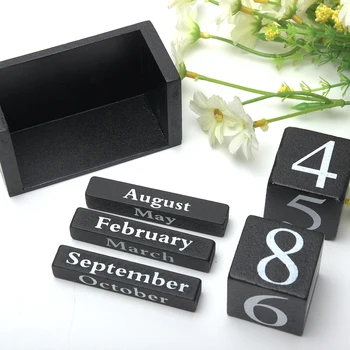 

Living Room Gifts Planner DIY Desktop Reusable Desk Decoration Home Office Decor Wood Calendar Month Date Display Wood Block