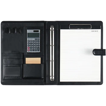 

PU Leather A4 File Writing Pad Presentation Folder Portfolio with Calculator for Business IPad/Table Interview Resume Binder