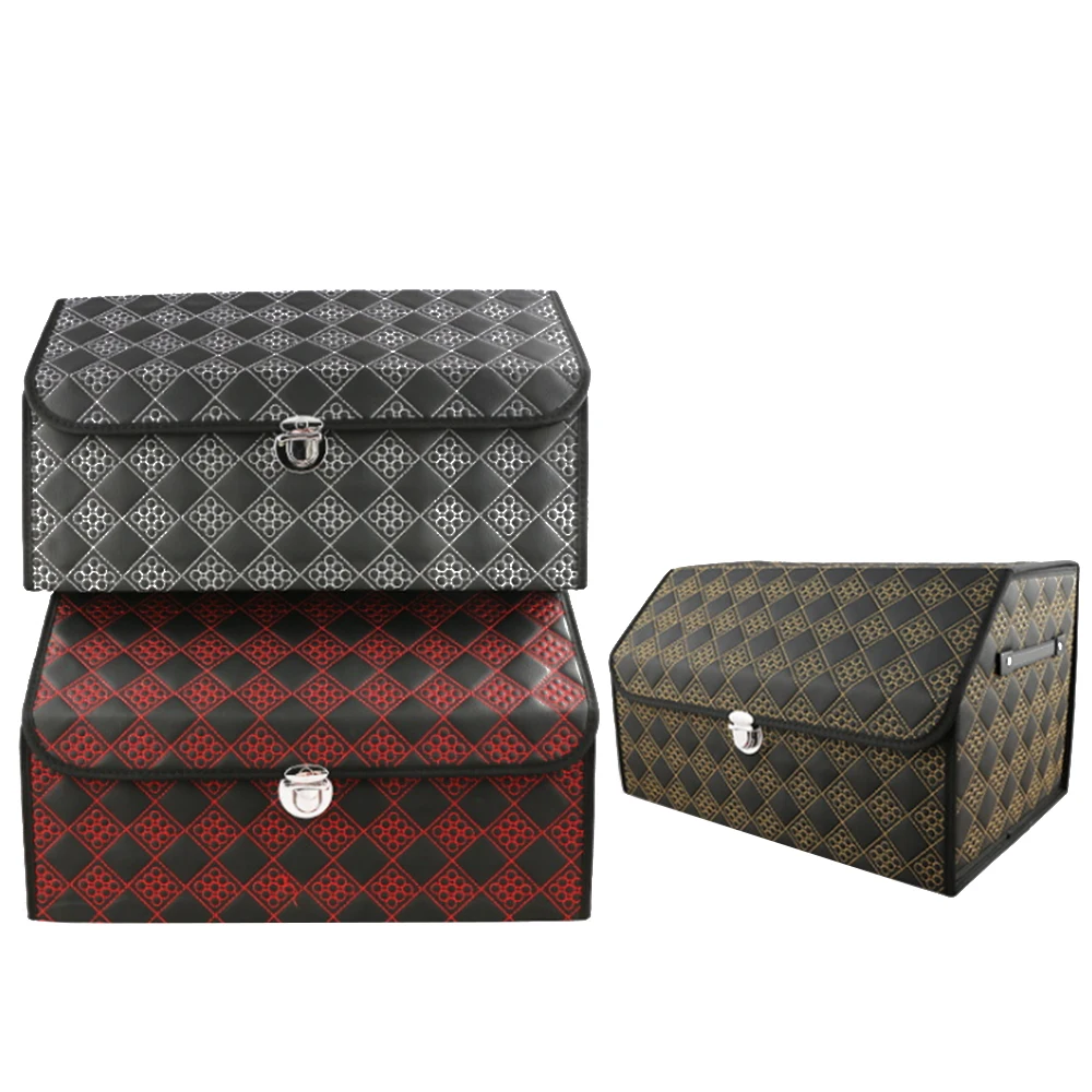 

PU Leather Trunk Organizer Box Storage Bag Folding Car Trunk Stowing Tidying with Metal Lock