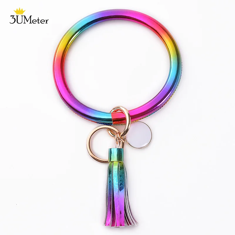 Key Chain Bangle Новинка, браслет из искусственной кожи, кольцо для ключей, брелок с кисточкой, Круглый браслет, брелок для ключей, брелок для женщин, девушек, ювелирное изделие - Цвет: Key Chain Bangle