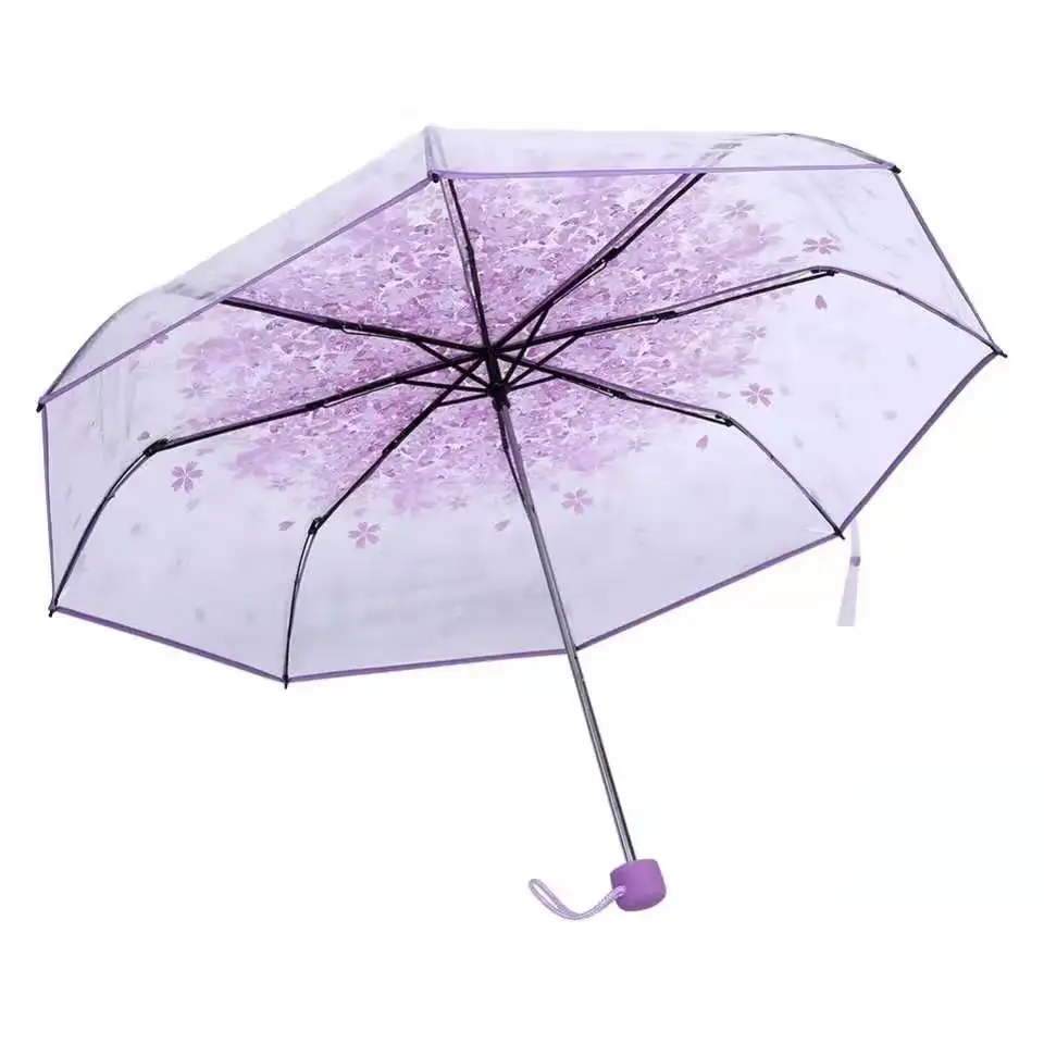 purple Модный прозрачный зонтик, зонтики для девочек, женский зонтик, три складных зонта для детей - Цвет: purple