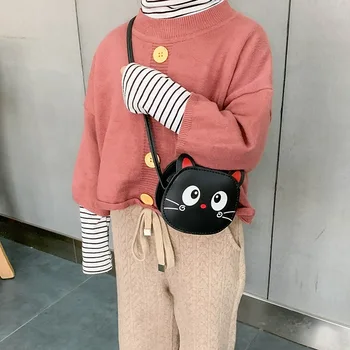 

Wholesale Korean-style CHILDREN'S Bag Crossbody Bag PU Textured Solid Color Super Adorable Cartoon Kitty Fashion Leisure Bags