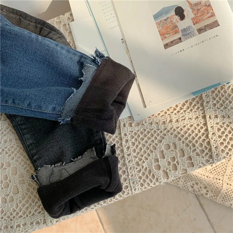 New Stylish Girls Boys Denim Thicken Pants Cotton Autumn Winter Kids Girls Jean Pants 2-7 years