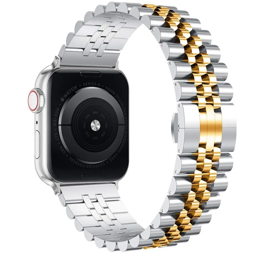 Silver gold Браслет для iWatch из нержавеющей стали correa для apple watch 5, 42 мм, 44 мм, ремешок серии 4, 3, 2, 1, спортивный браслет - Цвет ремешка: Silver gold