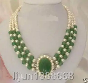 

Beautiful Jewelry 7-8mm white Freshwater pearl and green jade Necklace