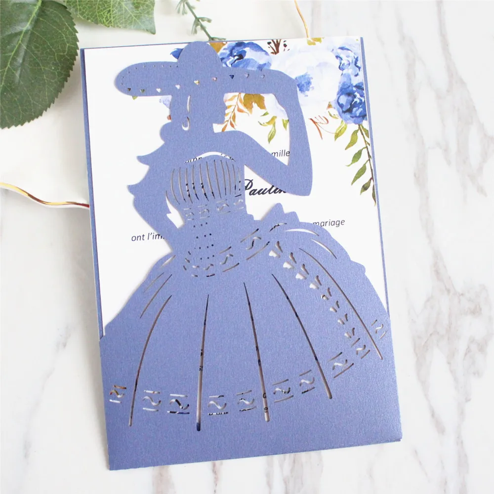

Laser Cut Hollow Lady Invitation Pocket Holiday Greeting Card Party Supply Customized Printing 50 Sets
