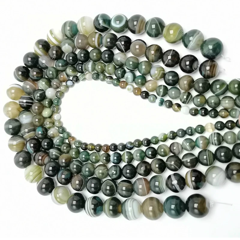 

Free Shipping Natural Dark Green Zircon Stripe Agates Round Loose Beads 6 8 10 12 14 16MM Pick Size For Jewelry Making