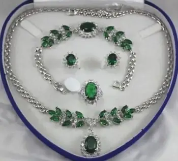 

Fashion jewelry Free Shipping AAA NEW Fine jewelry green zircon Necklace Bracelet Earring Ring