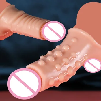 New Cock Ring Penis Sleeve Reusable Condoms Penis Enlargement Granule Clitoris Stimulate Delay Ejaculation Sex Toys for Men 3