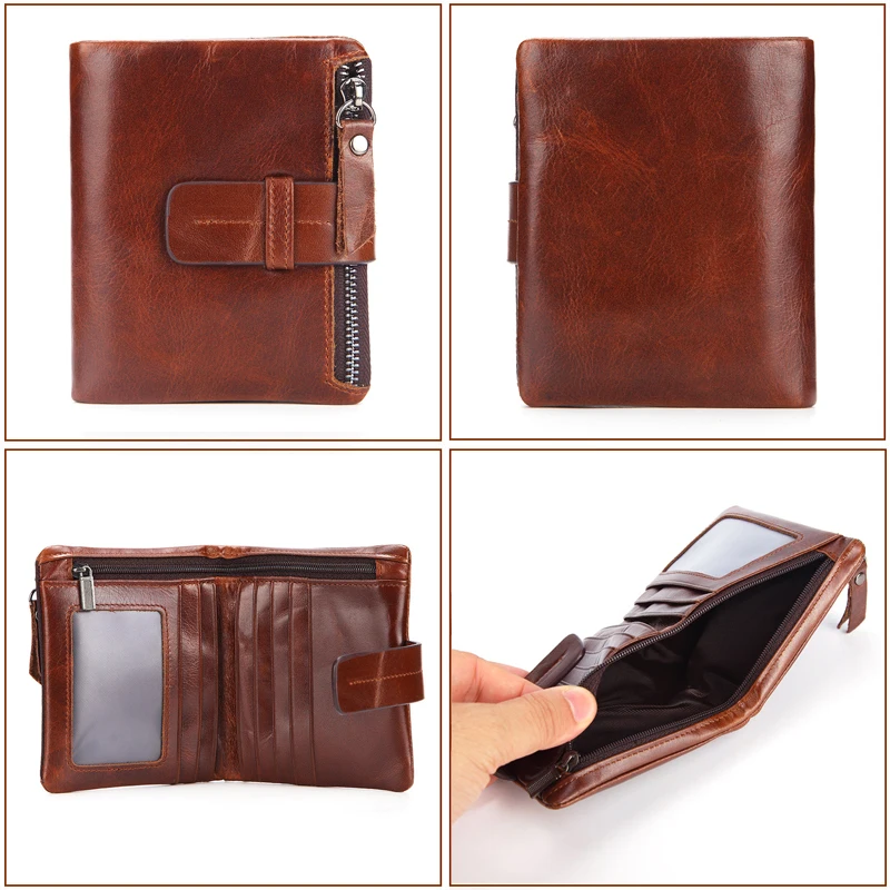 Goede Nieuwe Mannen Portefeuilles Echt Lederen Portemonnee mannen Korte Portemonnee Rits Koeienhuid Kleine Portemonnee Man Kaarthouder Carteras Hombre