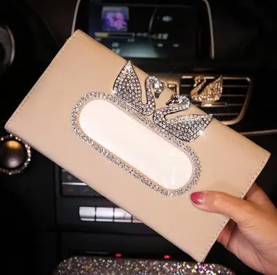 Crystal Car Sun Visor Tissue Box Leather Tissue Bag With Swan Diamond Sunvisor Hanging Holder Napkin Case Interior Accessories - Название цвета: D