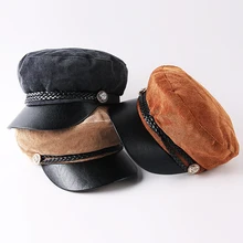Зимние шапки для женщин, военная шапка, Вельветовая восьмиугольная кепка, женская кожаная черная шапка для художника, одноцветная шапка газетчика, берет