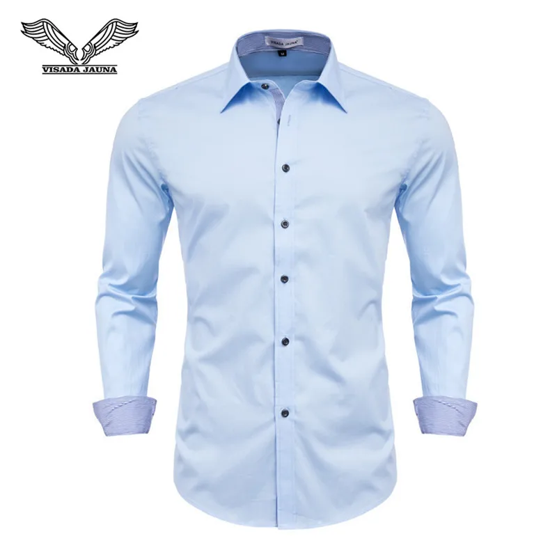 Light blue 32 Новинка, модная повседневная мужская рубашка с длинным рукавом, приталенная мужская повседневная рубашка на пуговицах, деловая одежда, рубашки, мужская одежда, Camisa - Цвет: Light blue 32