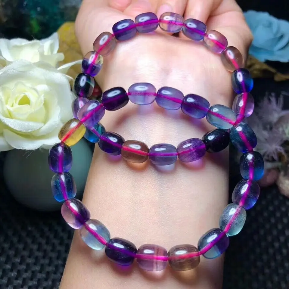 

Natural Brazil Colorful Fluorite Quartz Bracelet Gemstone Barrel Beads 10x8mm Women Men Love New Gift Bracelet AAAAA