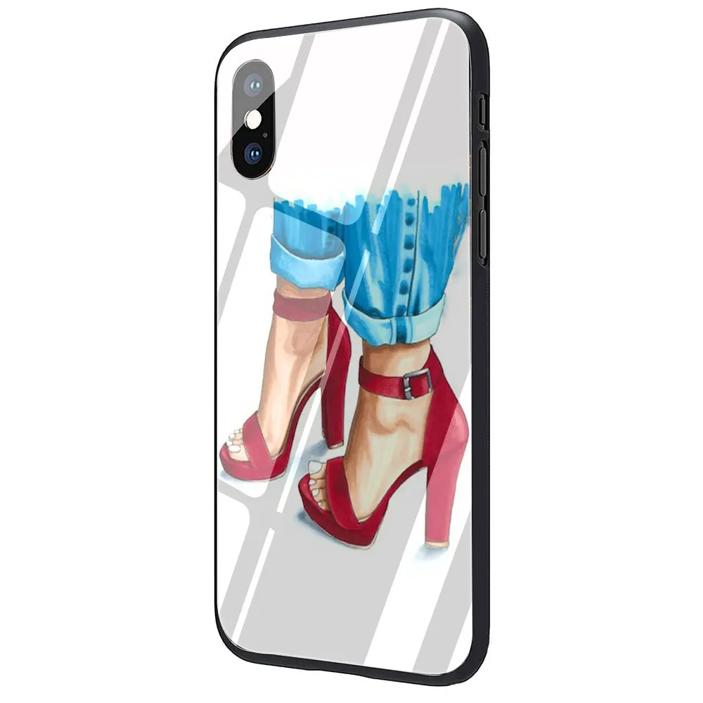 VOGUE Princess Girl Высокий каблук из закаленного стекла ТПУ черный чехол для iPhone X или 10 8 7 6 6S Plus Xr Xs Max - Цвет: G9
