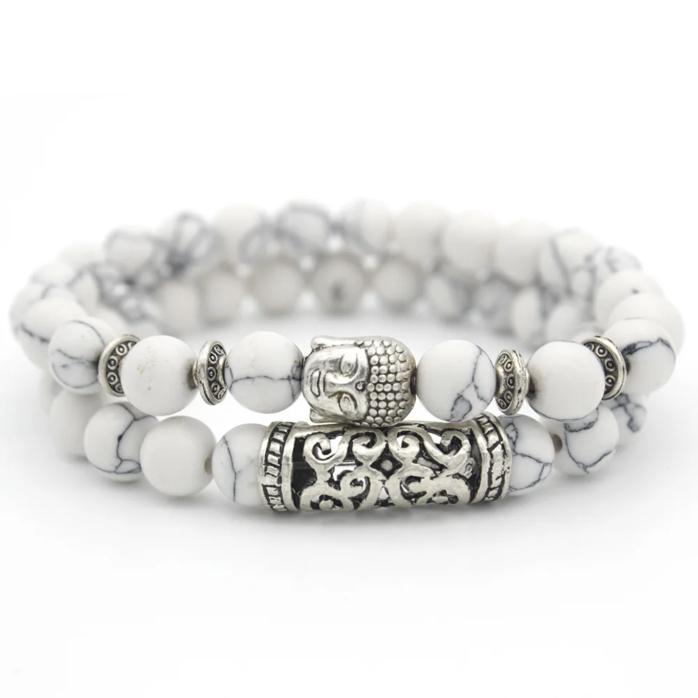 

2pcs set Black Lava Stone Prayer Beads Buddha Men Bead Bracelet Beaded Bracelets for Women and Mens Pulseras Masculina