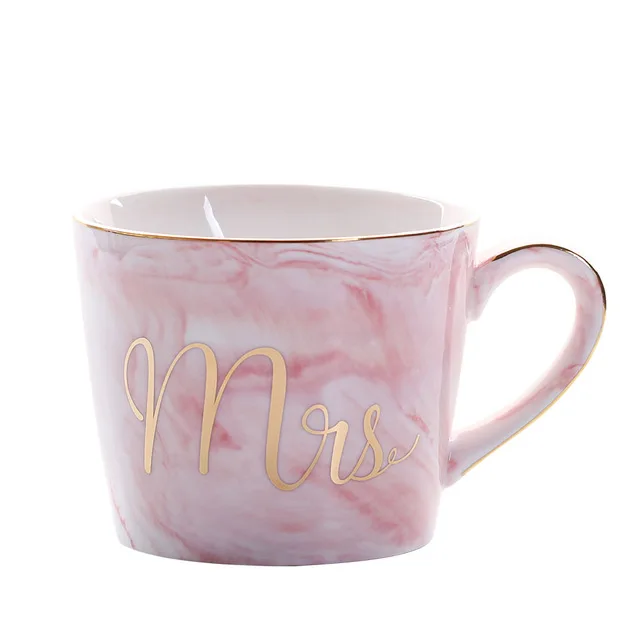 Marble Ceramic Mug Handpainted Gold Monogram Natural Marble Porcelain Coffee Mug Pink Gold Inlay Cup Creative Wedding Gift - Цвет: 01