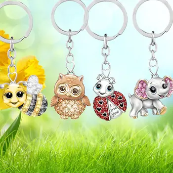 

Cartoon Cute Animal Keychain for Women Fashion Bee/Owl/Elephant/Ladybug Key Chain Car Bag Key Ring Gifts for friends Girls