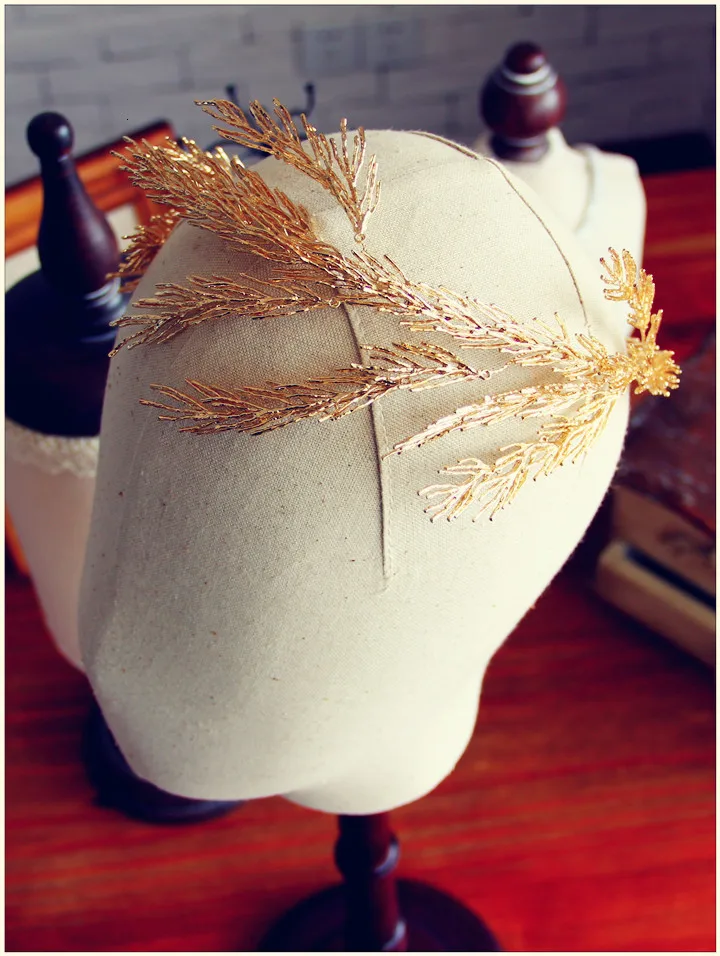 Короны в стиле барокко головная повязка с золотыми листьями украшения для волос Свадебные аксессуары для волос Принцесса тиара ручной работы Свадебный головной убор ободки