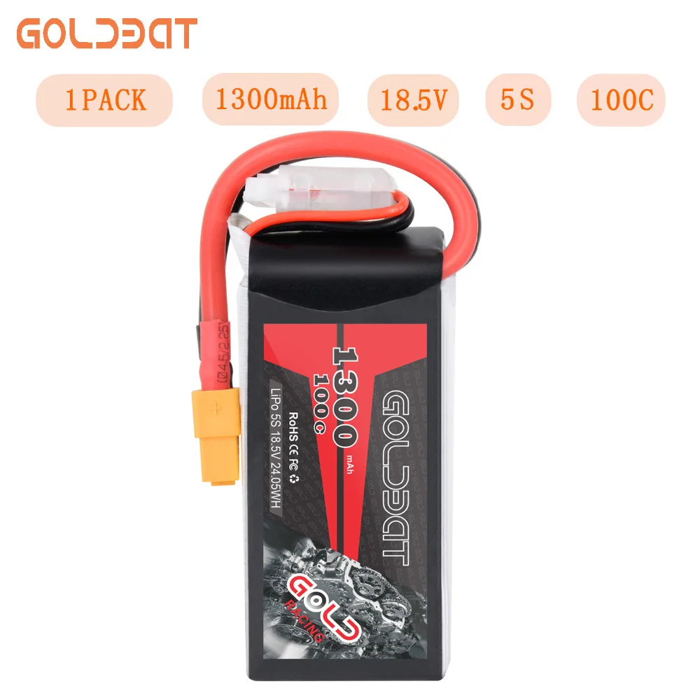 GOLDBAT FPV Lipo батарея 1300 мАч 5s 100C батарея 18,5 в Дрон литий-полимерный аккумулятор 5s с XT60 вилкой для Heli самолет Дрон FPV гонки