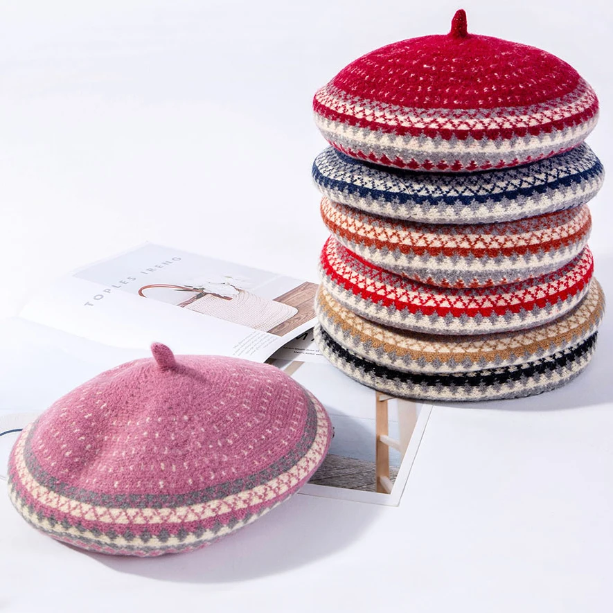 HT2610 осенне-зимняя шапка женские шерстяные шапки-береты винтажная теплая женская шляпа ретро плед художника малярные шляпы для женщин берет шляпа