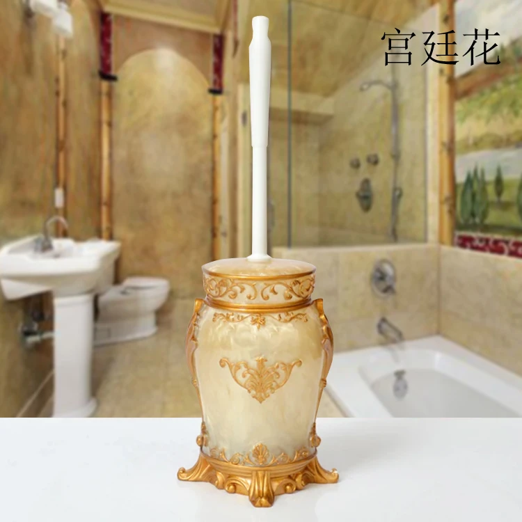 European Style Bathroom Toilet Brush Supplies Resin + Stainless Steel Long Handle Cleaning Brush Bathroom Accessories