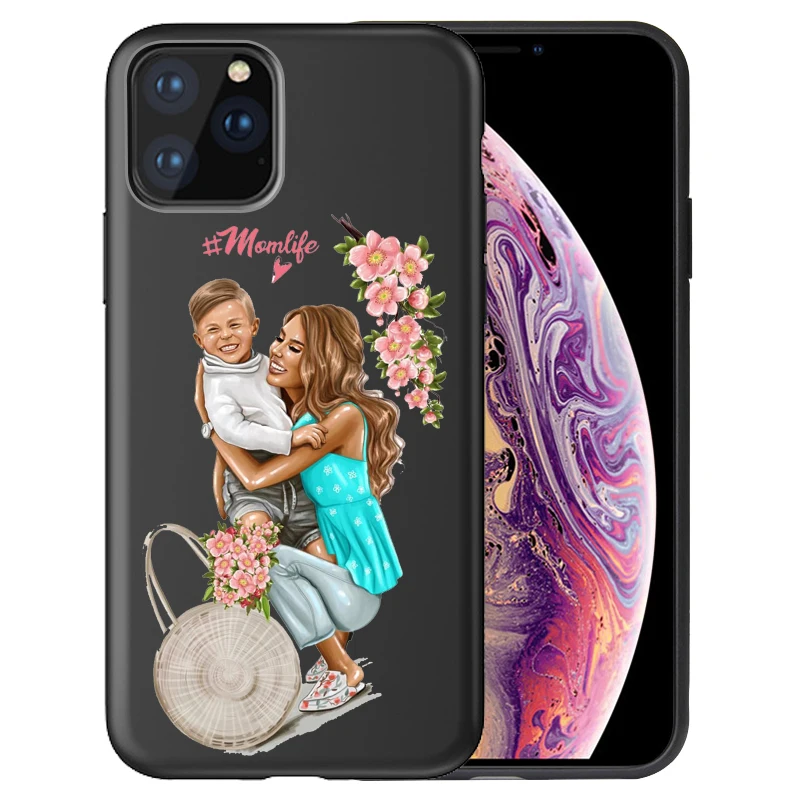 Fashion Super Mom Baby Girl Phone Case For iphone 11 11Pro Max Family Case for Capa iPhone 11 Case Etui - Цвет: 12