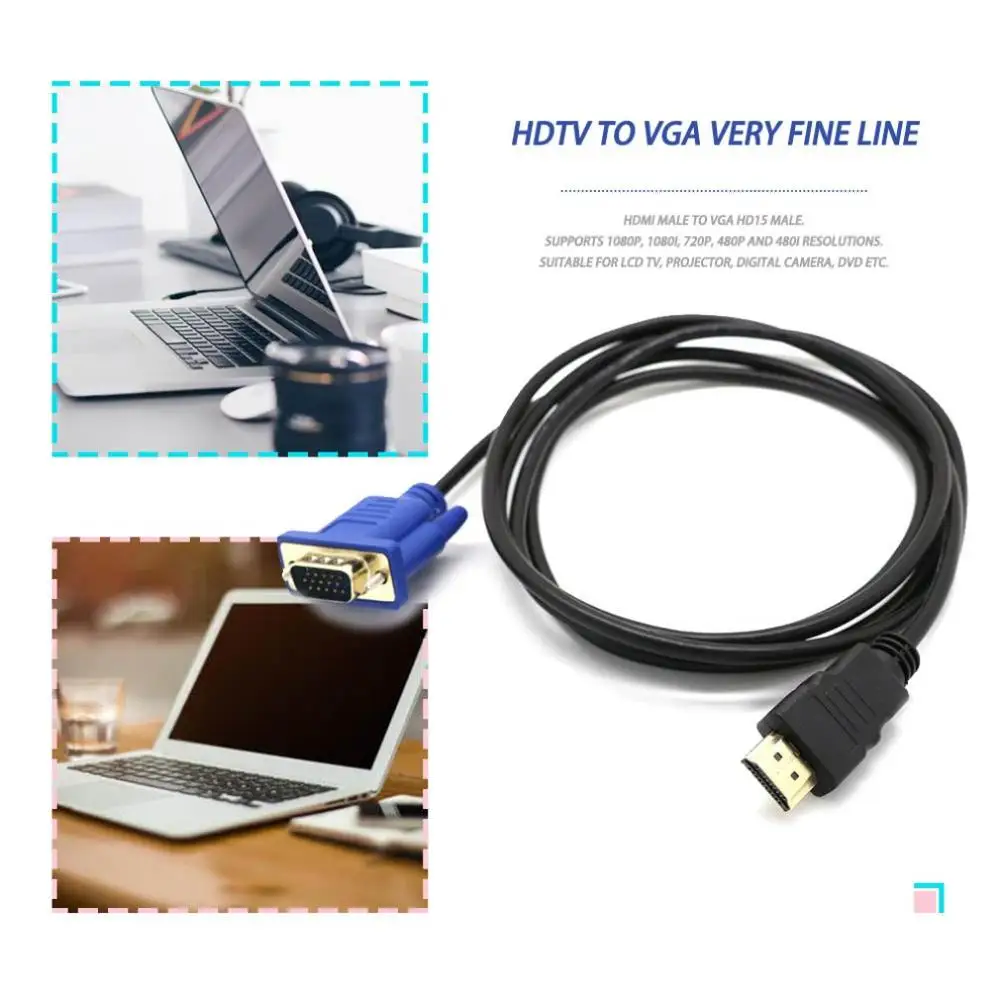 

1M HDMI to VGA D-SUB Male Video Adapter Cable Lead for HDTV PC Computer Monitor Video Adapter Cable