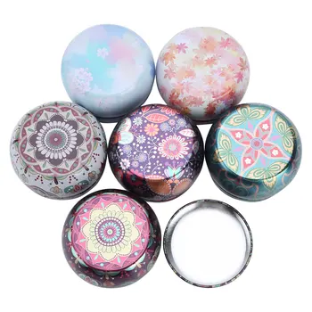 

6 Candle Jars with Lid Mini Waxing Containers Kits Vintage Printed Decor Storage Box Small Jewelry Canister Coffee Tea Candy Pot