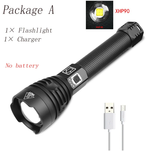 Яркий светодиодный фонарик XHP90 с большим диапазоном XHP70.2 Мощный водонепроницаемый светодиодный фонарик с аккумулятором 18650 USB для кемпинга - Испускаемый цвет: A