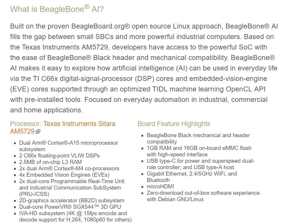 BeagleBone-AI INFO