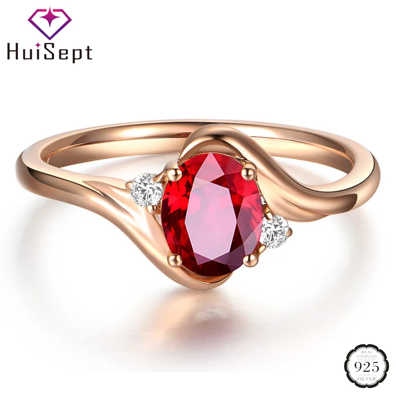 Silver Ring 925 Silver Jewelry Ring For Female Oval Shape Ruby Zircon Gemstones Rose Gold Open Rings Wedding Party
